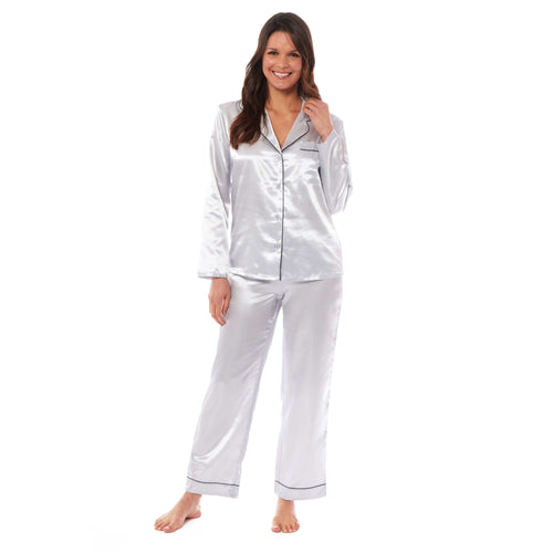OLIVIA ROCCO Satin Silk Pyjama Set For Women With Dress Shirt Collar And Loose Fitting