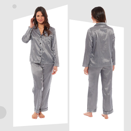 OLIVIA ROCCO Satin Silk Pyjama Set For Women With Dress Shirt Collar And Loose Fitting