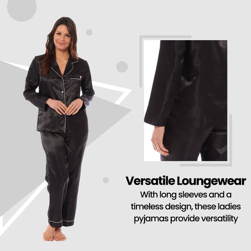 OLIVIA ROCCO Satin Silk Pyjama Set For Women With Dress Shirt Collar And Loose Fitting