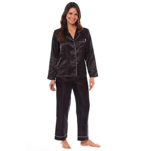 OLIVIA ROCCO Satin Silk Pyjama Set For Women With Dress Shirt Collar And Loose Fitting