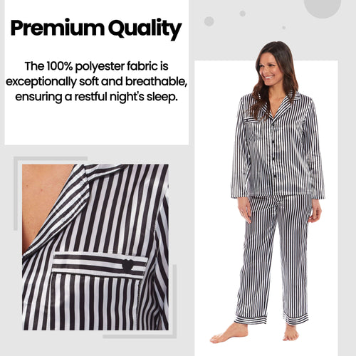 OLIVIA ROCCO Satin Silk Pyjama Set For Women With Dress Shirt Collar And Loose Fitting