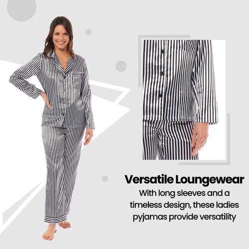 OLIVIA ROCCO Satin Silk Pyjama Set For Women With Dress Shirt Collar And Loose Fitting