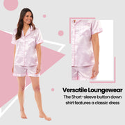 OLIVIA ROCCO Satin Silk Short Pyjama Set For Women Black Pink Grey UK 8-22 Loungewear