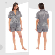 OLIVIA ROCCO Satin Silk Short Pyjama Set For Women Black Pink Grey UK 8-22 Loungewear