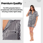 OLIVIA ROCCO Satin Silk Short Pyjama Set For Women Black Pink Grey UK 8-22 Loungewear