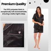 OLIVIA ROCCO Satin Silk Short Pyjama Set For Women Black Pink Grey UK 8-22 Loungewear