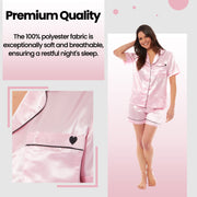OLIVIA ROCCO Satin Silk Short Pyjama Set For Women Black Pink Grey UK 8-22 Loungewear