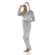 OLIVIA ROCCO Womens Shimmer Fleece Hooded Onesie With Zip Pockets Pompom Detail Easy-Care Hotel-Quality Textile