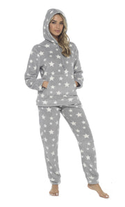 OLIVIA ROCCO Womens Stars Plush Fleece Hooded Pyjama Set Teddy Fabric Nightwear Easy-Care Super Soft Sleep Set