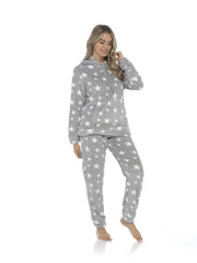 OLIVIA ROCCO Womens Stars Plush Fleece Hooded Pyjama Set Teddy Fabric Nightwear Easy-Care Super Soft Sleep Set