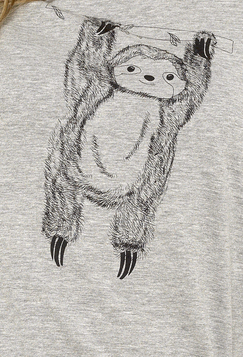 OLIVIA ROCCO Women's Grey Cotton Pyjama Set With Lazy Sloth Design Long Sleeve Sleepwear