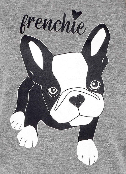 OLIVIA ROCCO Women's Grey Cotton Pyjama Set With Polka Dot Pants And Frenchie Pugs Print