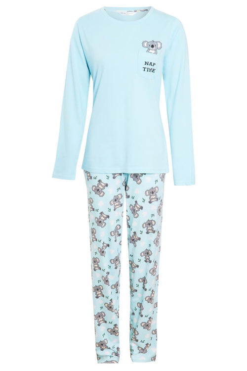OLIVIA ROCCO Women's Koala Bear Cotton Pyjama Set 100% Cotton Elasticated Waistband