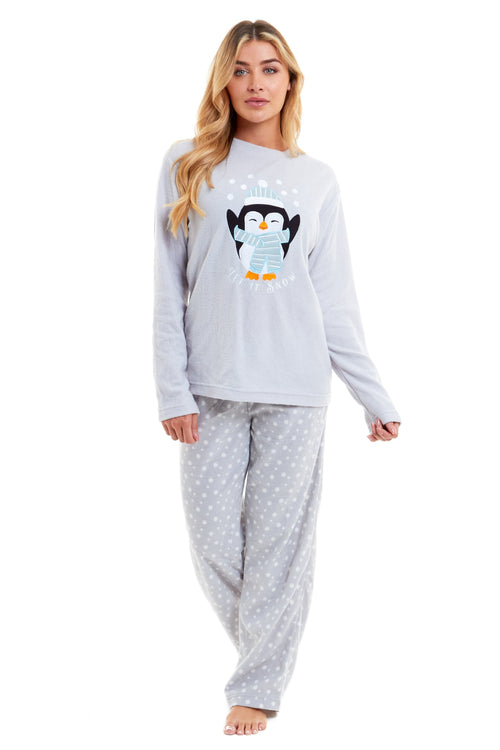 OLIVIA ROCCO Women's Penguin Polar Fleece Pyjama Set Soft Warm Winter Lounge Wear