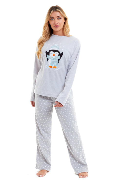 OLIVIA ROCCO Women's Penguin Polar Fleece Pyjama Set Soft Warm Winter Lounge Wear