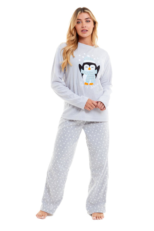OLIVIA ROCCO Women's Penguin Polar Fleece Pyjama Set Soft Warm Winter Lounge Wear