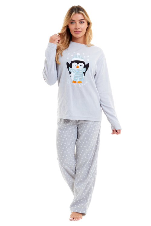 OLIVIA ROCCO Women's Penguin Polar Fleece Pyjama Set Soft Warm Winter Lounge Wear
