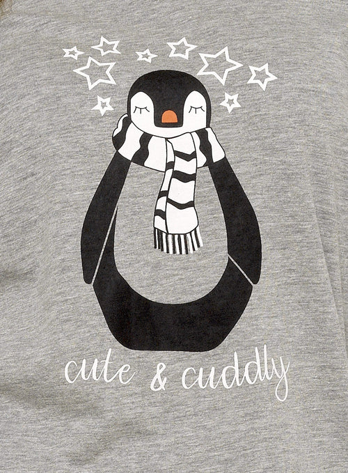 OLIVIA ROCCO Women's Penguin Stars Grey Cotton Pyjama Set Easy-Care Super Soft Sleep Set