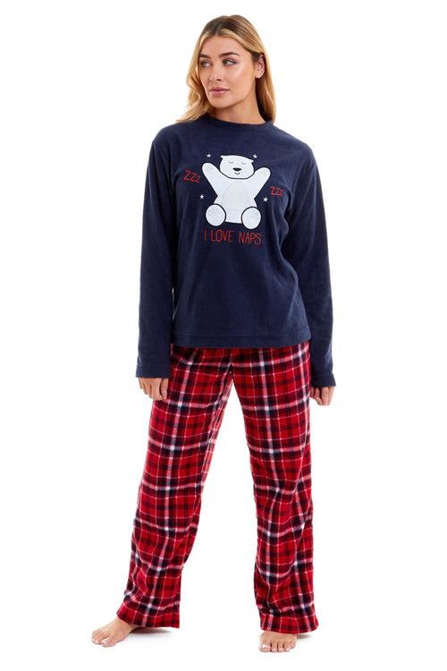 OLIVIA ROCCO Women's Polar Bear Fleece Pyjama Set Cosy Winter Sleepwear Festive Christmas