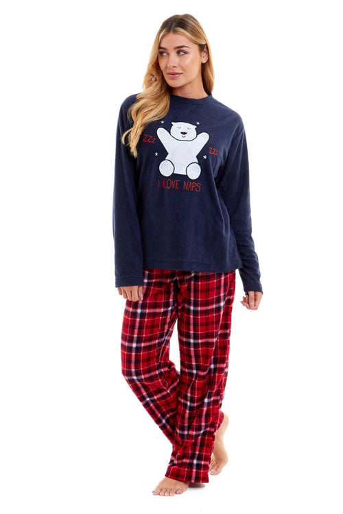 OLIVIA ROCCO Women's Polar Bear Fleece Pyjama Set Cosy Winter Sleepwear Festive Christmas