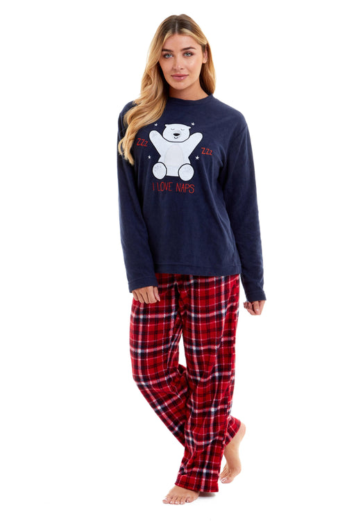 OLIVIA ROCCO Women's Polar Bear Fleece Pyjama Set Cosy Winter Sleepwear Festive Christmas