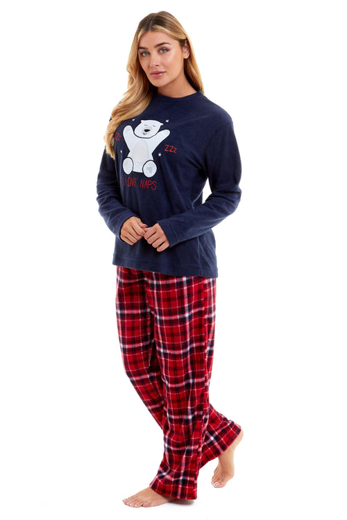 OLIVIA ROCCO Women's Polar Bear Fleece Pyjama Set Cosy Winter Sleepwear Festive Christmas