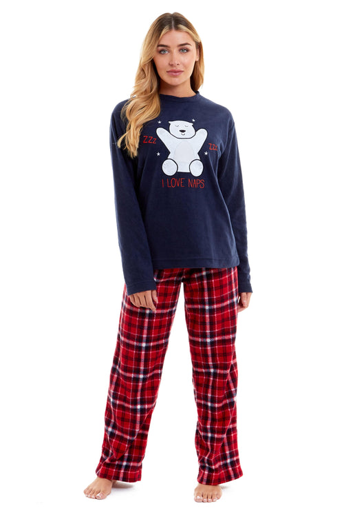 OLIVIA ROCCO Women's Polar Bear Fleece Pyjama Set Cosy Winter Sleepwear Festive Christmas