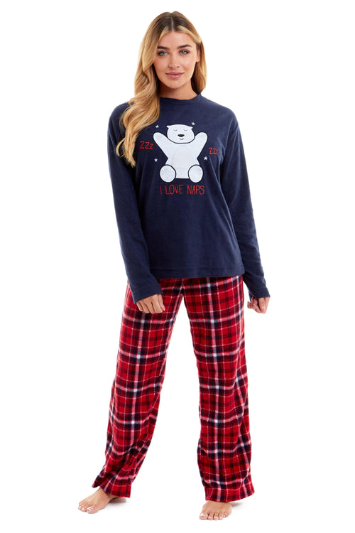 OLIVIA ROCCO Women's Polar Bear Fleece Pyjama Set Cosy Winter Sleepwear Festive Christmas