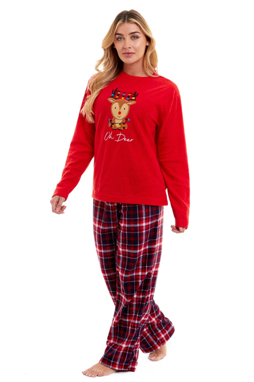 OLIVIA ROCCO Women's Polar Fleece Pyjama Set Festive Reindeer Pattern UltraSoft Winter