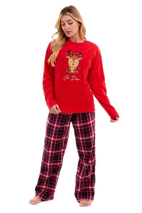 OLIVIA ROCCO Women's Polar Fleece Pyjama Set Festive Reindeer Pattern UltraSoft Winter