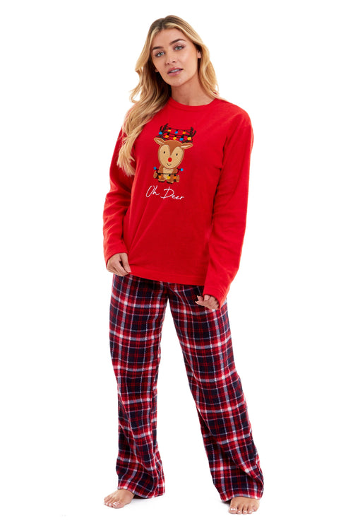 OLIVIA ROCCO Women's Polar Fleece Pyjama Set Festive Reindeer Pattern UltraSoft Winter