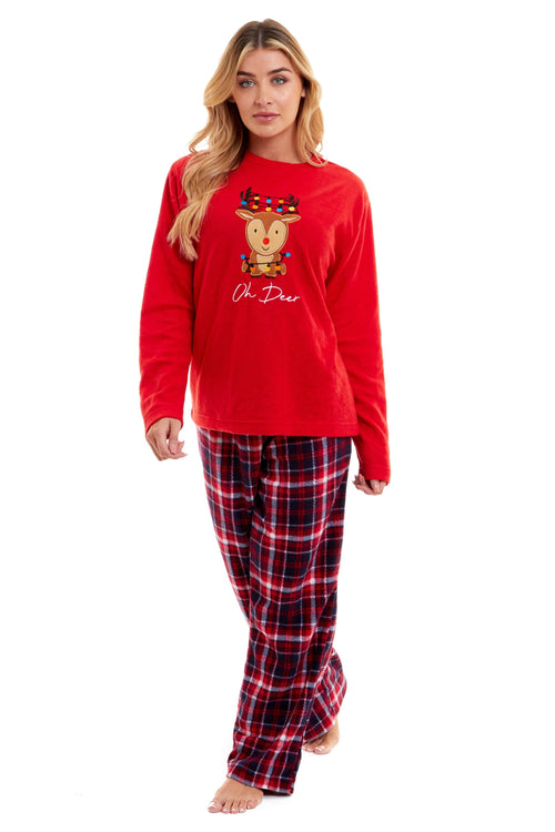 OLIVIA ROCCO Women's Polar Fleece Pyjama Set Festive Reindeer Pattern UltraSoft Winter
