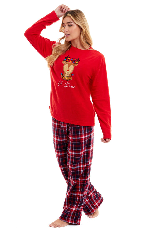 OLIVIA ROCCO Women's Polar Fleece Pyjama Set Festive Reindeer Pattern UltraSoft Winter
