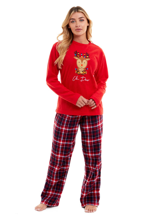 OLIVIA ROCCO Women's Polar Fleece Pyjama Set Festive Reindeer Pattern UltraSoft Winter