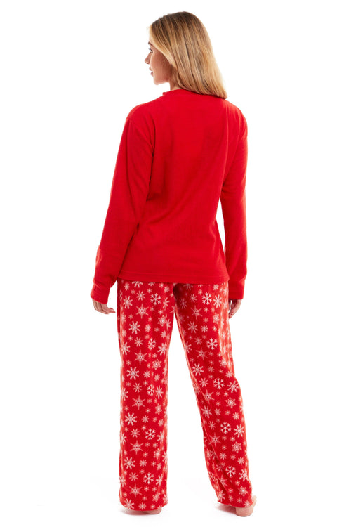 OLIVIA ROCCO Women's Polar Fleece Pyjama Set Festive Robin Design Warm Winter Nightwear