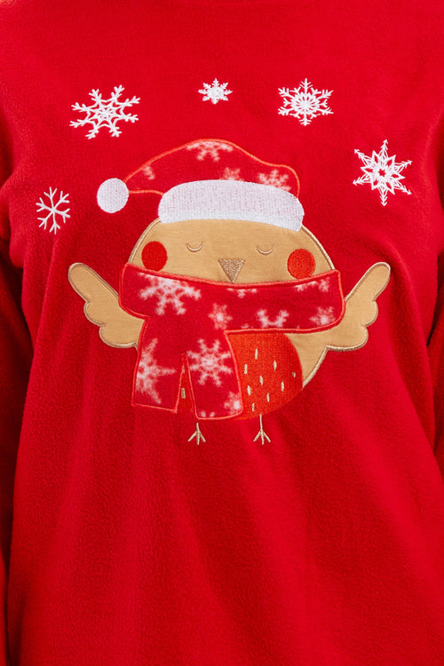 OLIVIA ROCCO Women's Polar Fleece Pyjama Set Festive Robin Design Warm Winter Nightwear