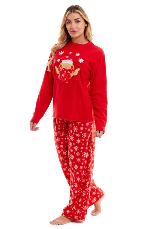 OLIVIA ROCCO Women's Polar Fleece Pyjama Set Festive Robin Design Warm Winter Nightwear