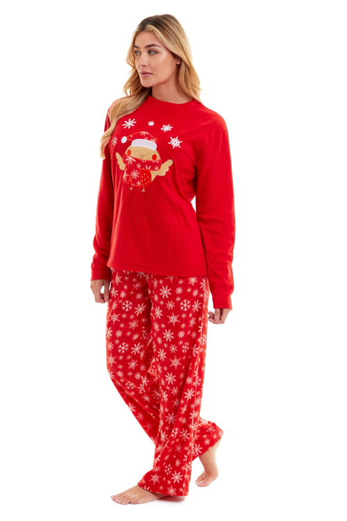 OLIVIA ROCCO Women's Polar Fleece Pyjama Set Festive Robin Design Warm Winter Nightwear