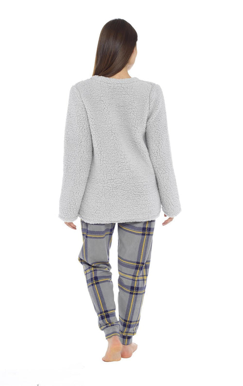 OLIVIA ROCCO Women's Teddy Fleece Pyjama Set Penguin Design Soft Cosy Nightwear Super Soft Cosy Home Loungewear