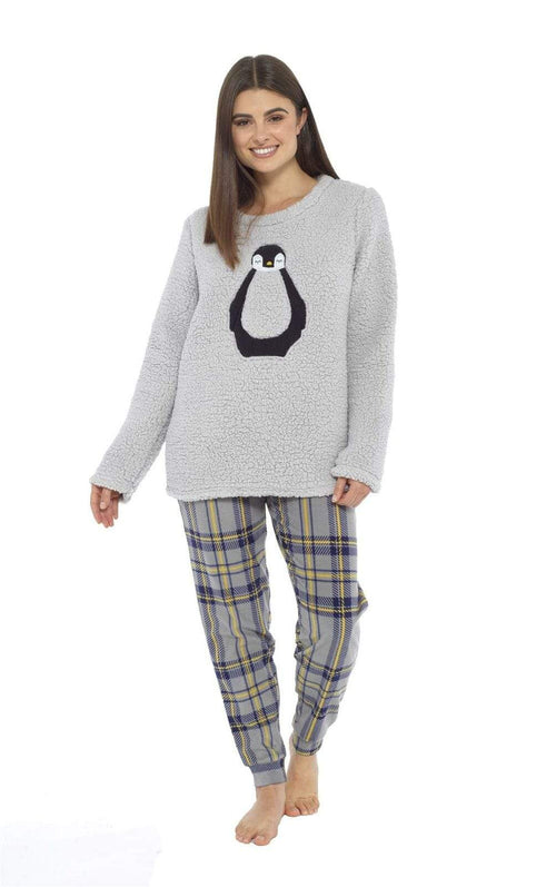 OLIVIA ROCCO Women's Teddy Fleece Pyjama Set Penguin Design Soft Cosy Nightwear Super Soft Cosy Home Loungewear