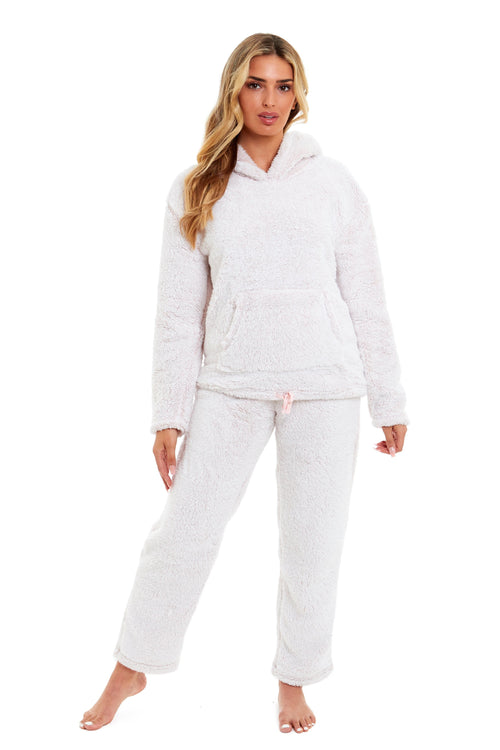 OLIVIA ROCCO Womens Pink Plush Fleece Hooded Pyjama Set Sizes 8 22 Ladies Loungewear