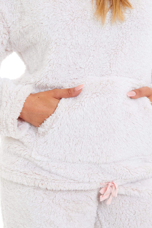 OLIVIA ROCCO Womens Pink Plush Fleece Hooded Pyjama Set Sizes 8 22 Ladies Loungewear