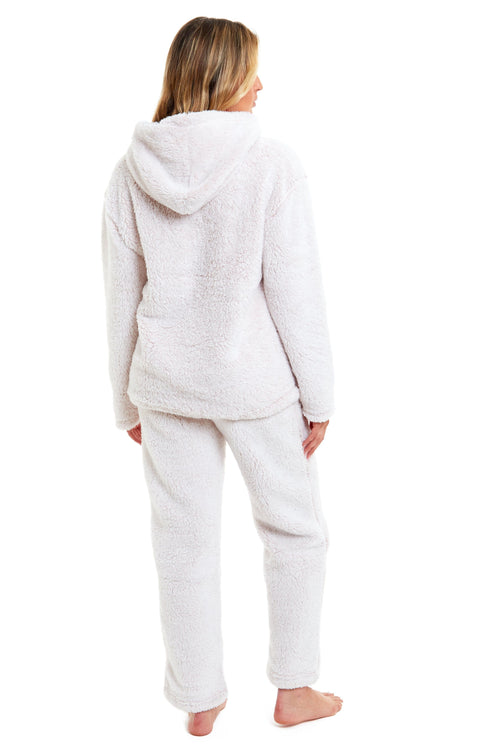 OLIVIA ROCCO Womens Pink Plush Fleece Hooded Pyjama Set Sizes 8 22 Ladies Loungewear