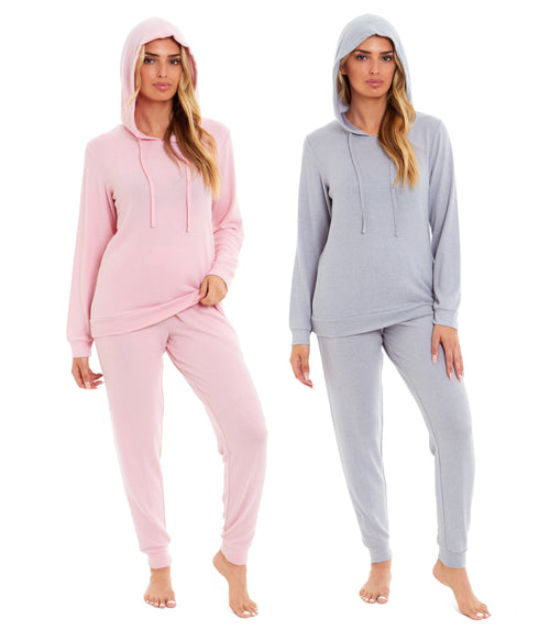 OLIVIA ROCCO Women's Super Cosy Hooded Pyjama Set Soft Brushed Viscose Loungewear