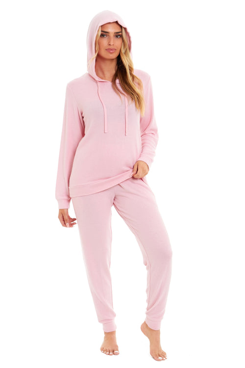 OLIVIA ROCCO Women's Super Cosy Hooded Pyjama Set Soft Brushed Viscose Loungewear