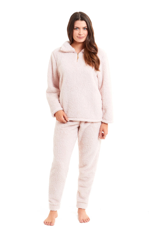 OLIVIA ROCCO Women's Teddy Fleece Lounge Set Zip Up Pyjama with Elasticated Waistband