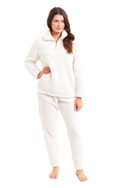 OLIVIA ROCCO Women's Teddy Fleece Lounge Set Zip Up Pyjama with Elasticated Waistband