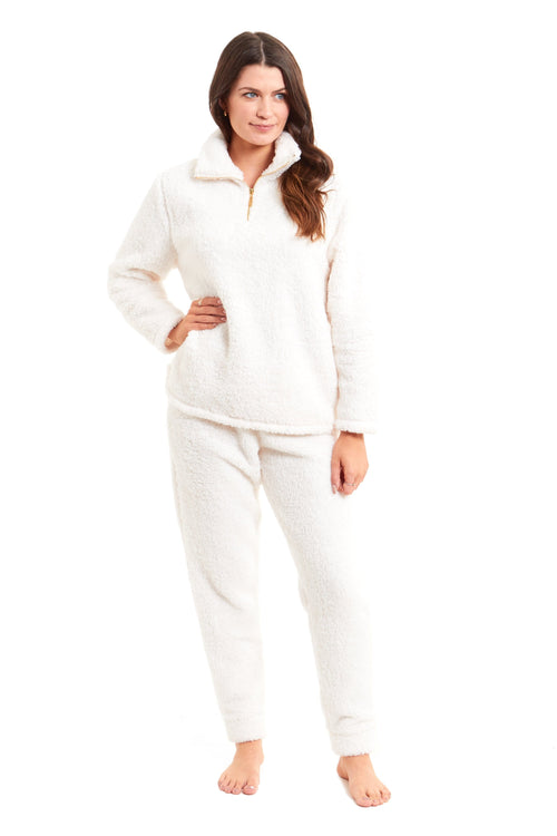OLIVIA ROCCO Women's Teddy Fleece Lounge Set Zip Up Pyjama with Elasticated Waistband