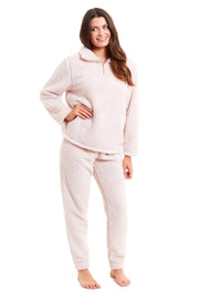 OLIVIA ROCCO Women's Teddy Fleece Lounge Set Zip Up Pyjama with Elasticated Waistband