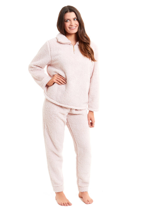 OLIVIA ROCCO Women's Teddy Fleece Lounge Set Zip Up Pyjama with Elasticated Waistband